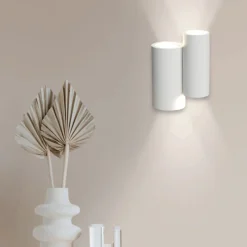 Applique Da Parete-Selezionato da Mazzolaluce Applique di gesso doppio cilindro bianco luce biemissione