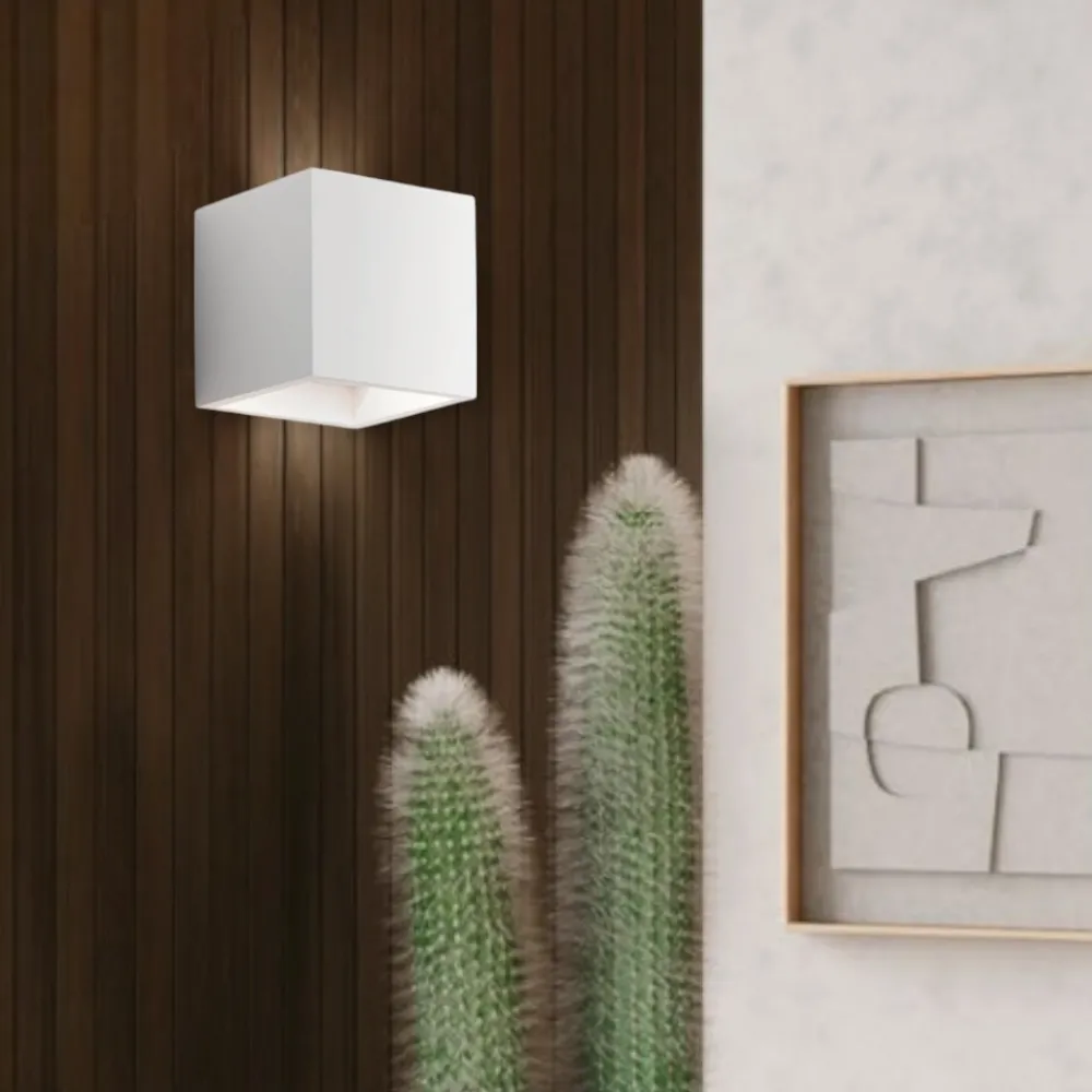 Applique Da Parete-IsyLuce Applique di gesso squadrata cubo bianco per interni