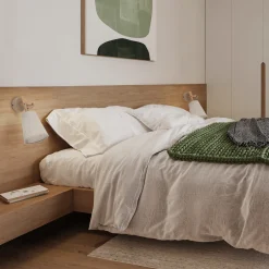Applique Camera Da Letto-Selezionato da Mazzolaluce Applique di legno paralume di lino per comodino camera da letto