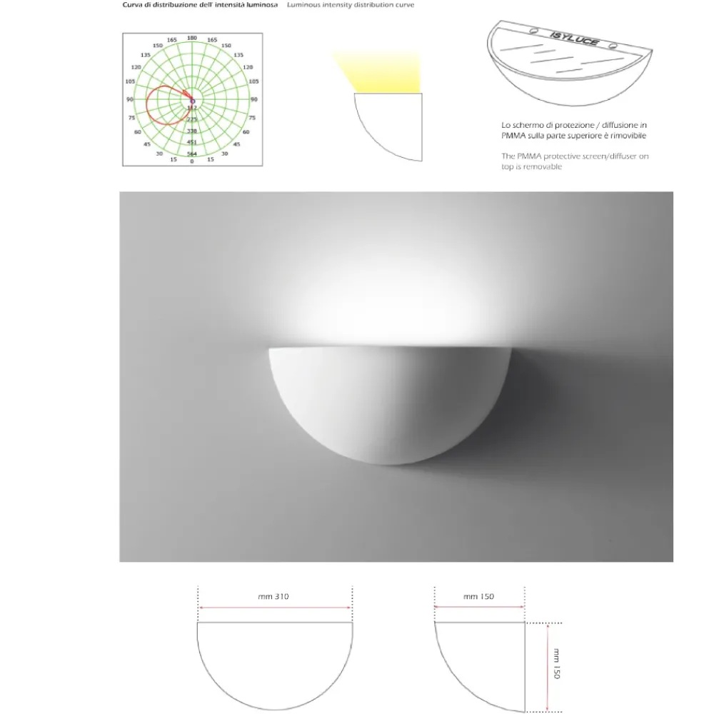 Applique Da Parete-IsyLuce Applique gesso led 18w 3000k bianco