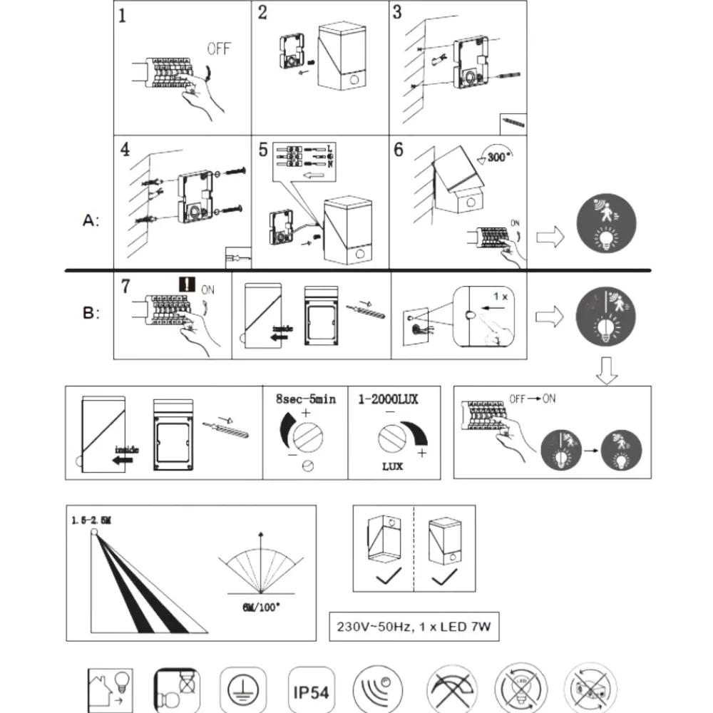 Applique Da Esterno-Selezionato da Mazzolaluce Applique grigia da esterno con sensore di movimento luce orientabile led 7w 3000k ip54