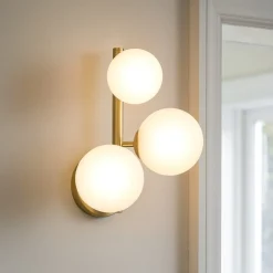 Applique Da Parete-Ideal Lux Applique perlage ap3 ottone moderna 3 sfere vetro bianco