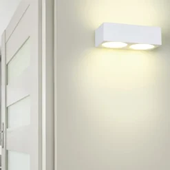 Applique Da Parete-Selezionato da Mazzolaluce Applique in gesso bianco pitturabile rettangolare moderna 4 luci
