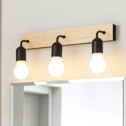 Applique Da Bagno-Selezionato da Mazzolaluce Applique in legno 3 luci nere specchio bagno