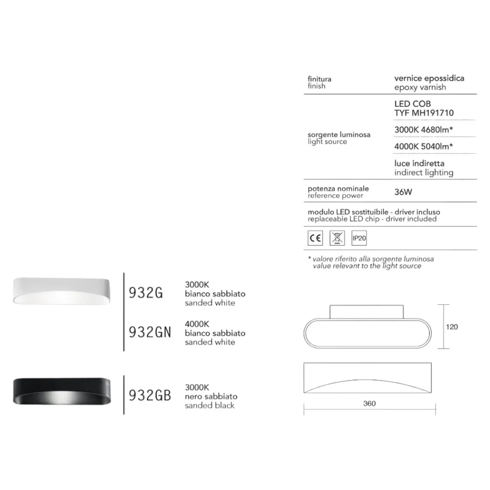 Applique Da Parete-IsyLuce Applique drappo bianco led 36w 3000k moderna