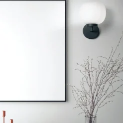 Applique Da Parete-Miloox Applique lampada da parete moderna nera vetro bianco bomboi