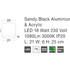 Applique Da Parete-Selezionato da Mazzolaluce Applique led quadrato 18w 3000k nero moderna design