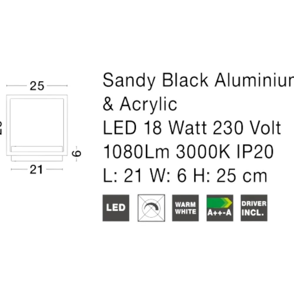Applique Da Parete-Selezionato da Mazzolaluce Applique led quadrato 18w 3000k nero moderna design