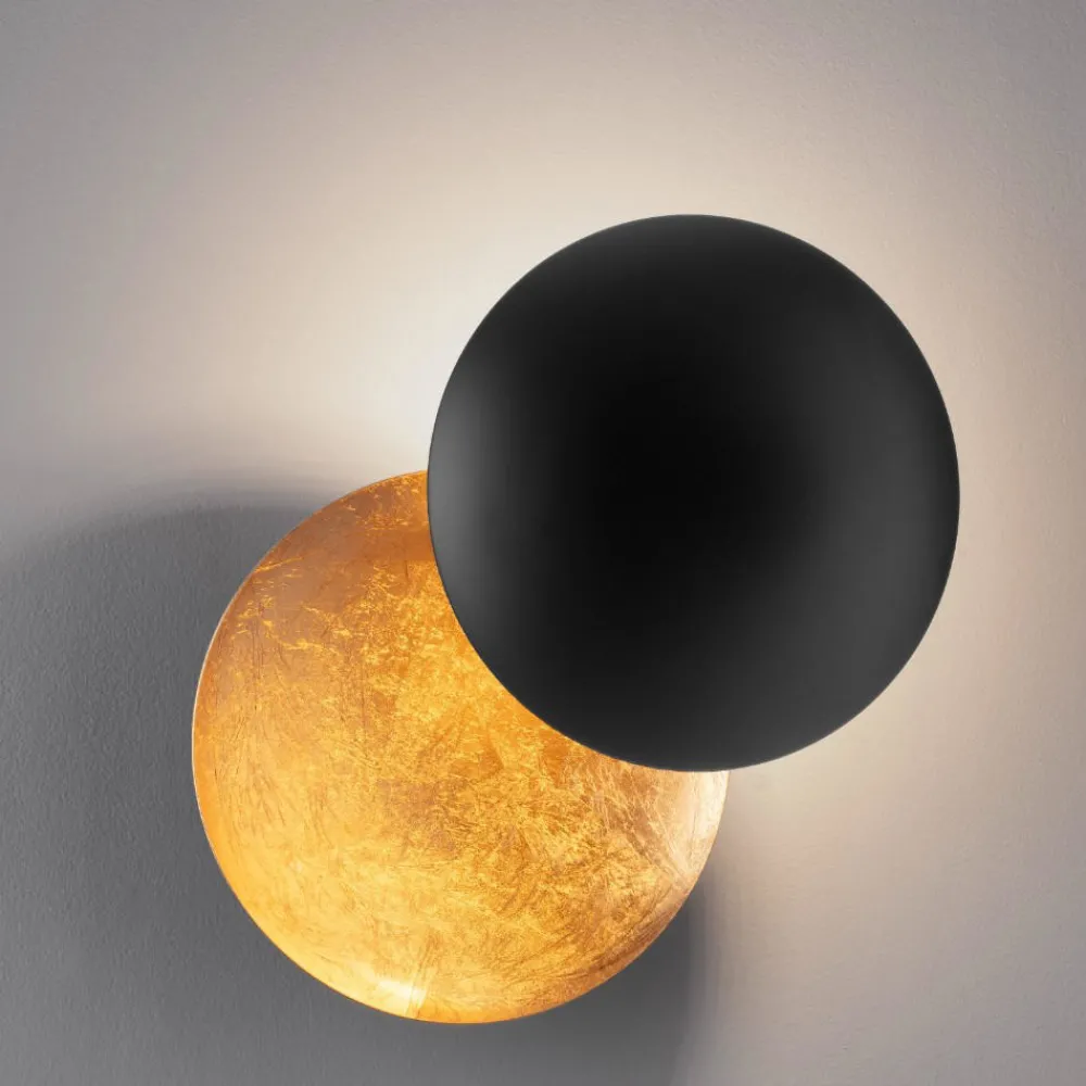 Applique Da Parete-Selezionato da Mazzolaluce Applique led sole doppio disco nero foglia oro orientabile
