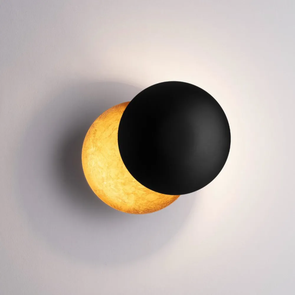 Applique Da Parete-Selezionato da Mazzolaluce Applique led sole doppio disco nero foglia oro orientabile