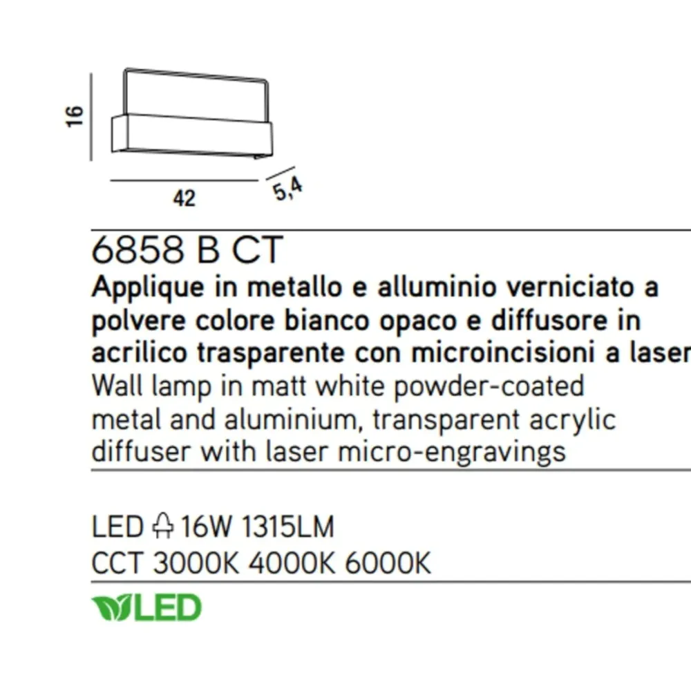 Applique Da Parete-Perenz Illuminazione Applique led 16w cct 3000k 4000k 6000k bianco moderno tape perenz