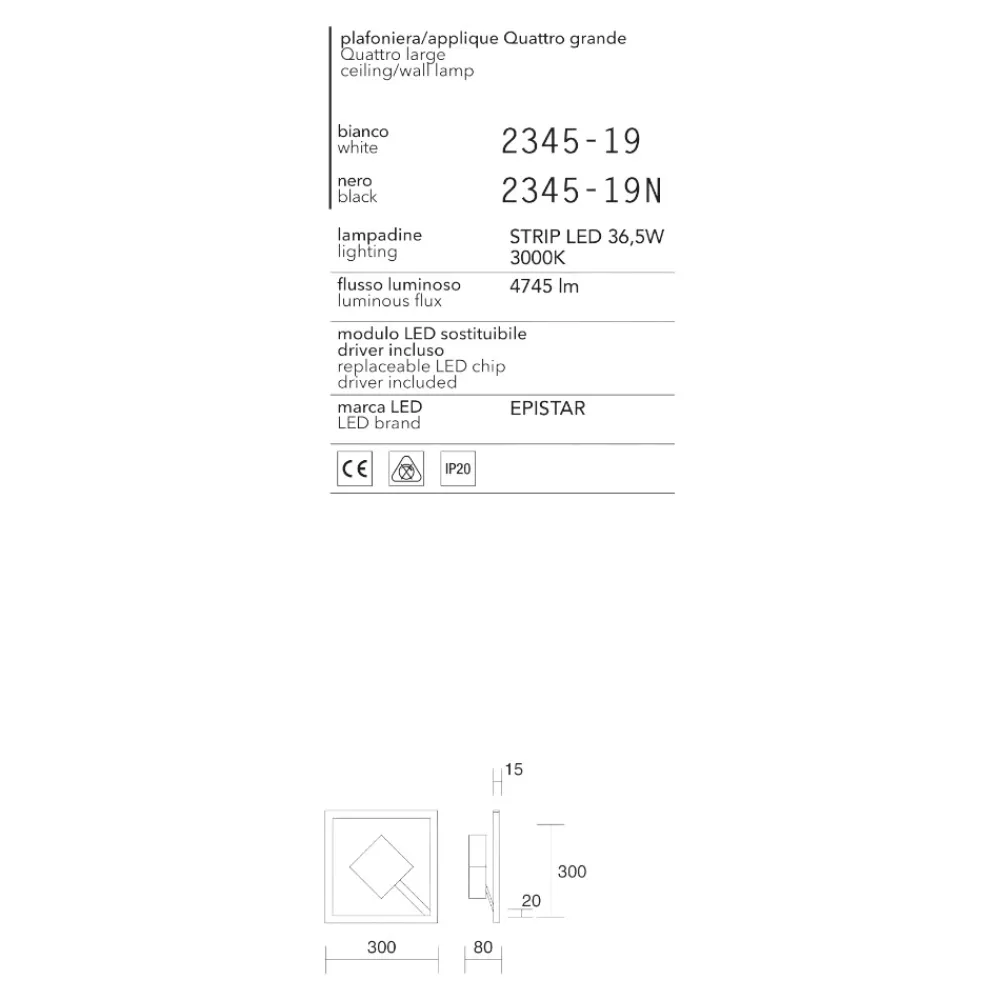 Applique Da Parete-Affralux Applique led 36w 3000k bianca moderna quattro