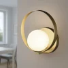 Applique Da Parete-Selezionato da Mazzolaluce Applique led 5w 3000k cerchio oro sfera vetro per soggiorno