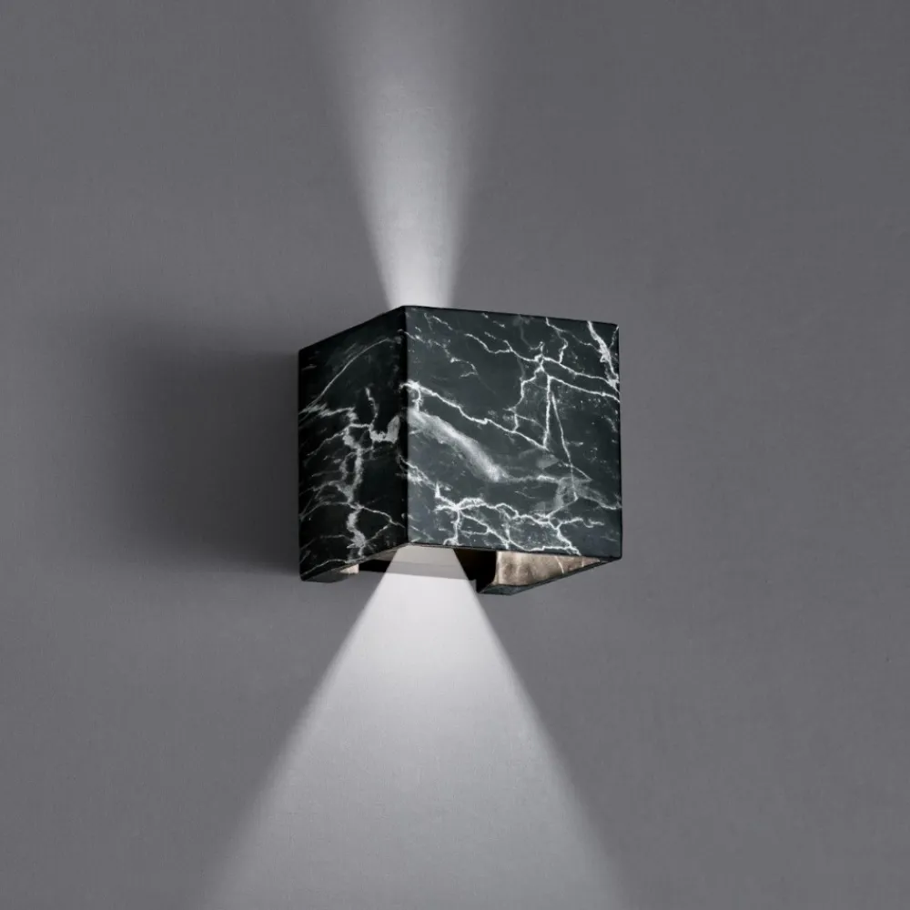 Applique Da Parete-Selezionato da Mazzolaluce Applique led 13w 3000k cubo effetto marmo nero striature bianche fp