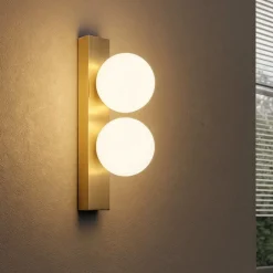 Applique Da Parete-Ideal Lux Applique led 6w ping pong ap2 ottone sfere vetro bianco opaco