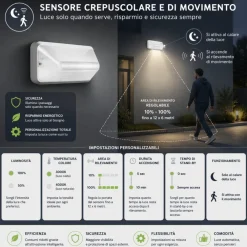 Applique Da Esterno-Selezionato da Mazzolaluce Applique nera per esterno moderna led 8,5w cct con sensore crepuscolare di movimento
