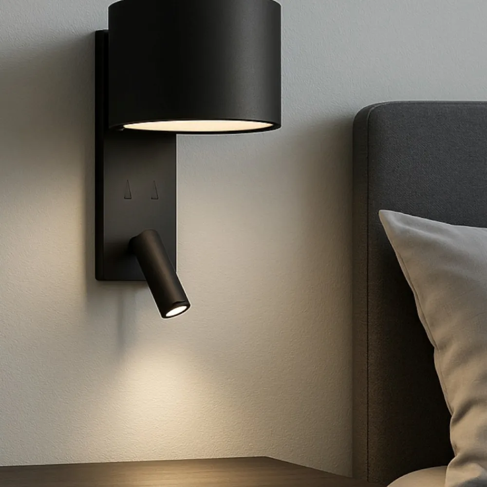 Applique Camera Da Letto-Selezionato da Mazzolaluce Applique nero per comodino da camera da letto moderna doppia luce orientabile