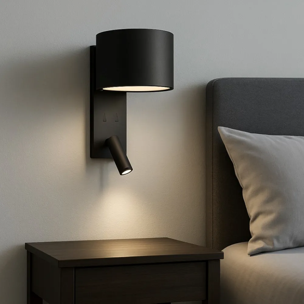 Applique Camera Da Letto-Selezionato da Mazzolaluce Applique nero per comodino da camera da letto moderna doppia luce orientabile