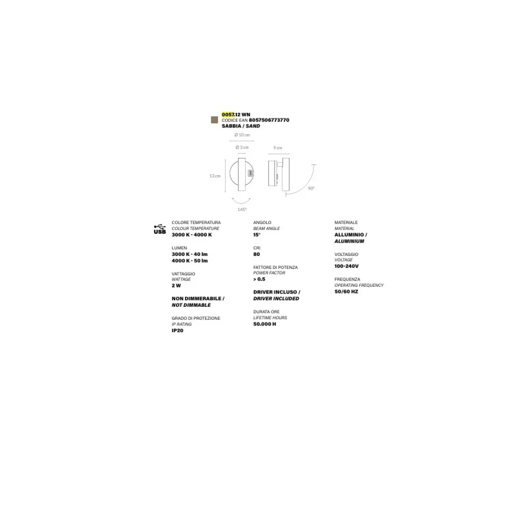 Applique Camera Da Letto-Vivida International Applique orientabile da comodino led 3000 4000k sabbia vivida betu