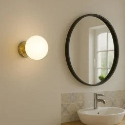 Applique Da Bagno-Perenz Illuminazione Applique oro da bagno moderno sfera vetro bianco perenz maga