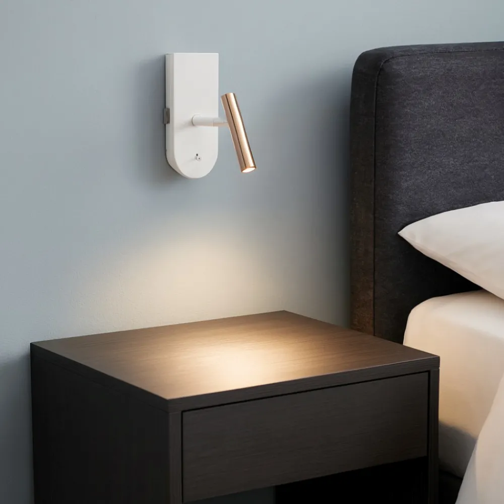 Applique Camera Da Letto-Stilnovo Applique per comodini camera da letto albergo rame e bianco 1night