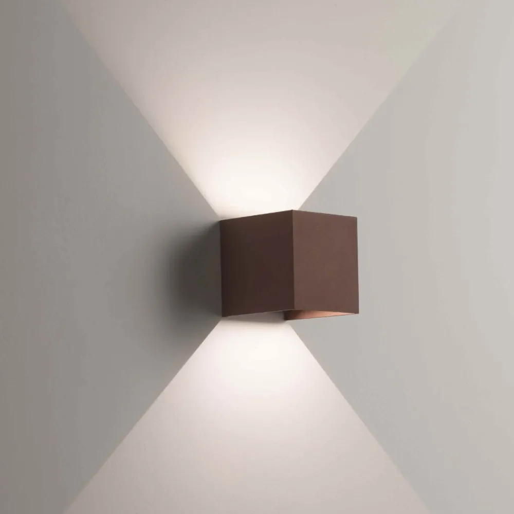 Applique Da Esterno-IsyLuce Applique per esterno led 6w 4000k cubo marrone corten