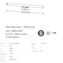 Applique Da Bagno-Selezionato da Mazzolaluce Applique per specchio bagno 80cm led 8w 3000k cromo