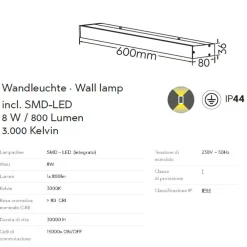 Applique Da Bagno-Selezionato da Mazzolaluce Applique rettangolare nera per bagno led 8w 3000k