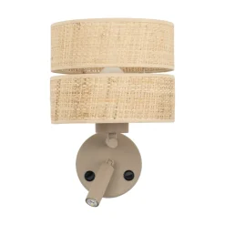 Applique Camera Da Letto-Selezionato da Mazzolaluce Applique sabbia da comodino con doppia luce paralume di paglia per camera da letto