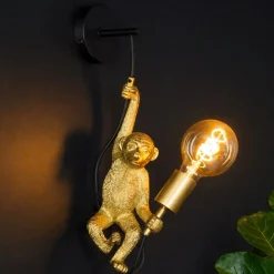 Applique Da Parete-Selezionato da Mazzolaluce Applique scimmia oro lampada da parete scimpanzè con filo