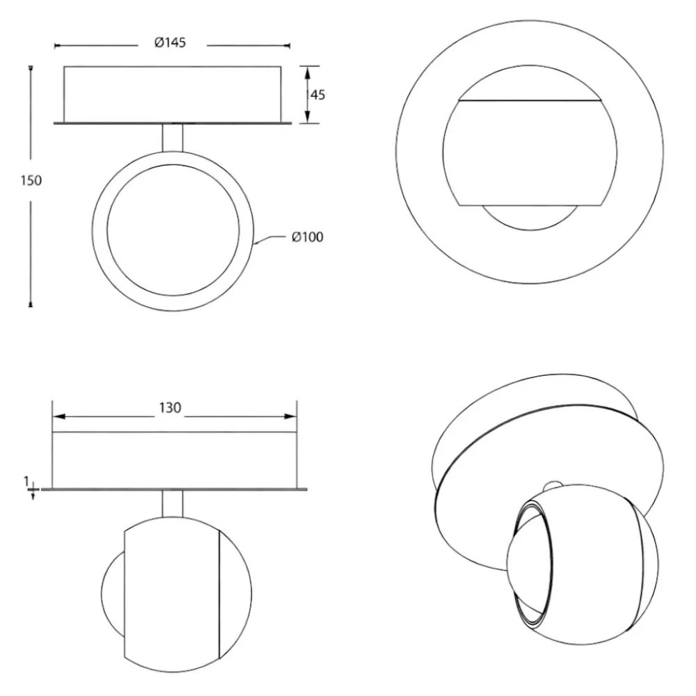 Applique Da Parete-Selezionato da Mazzolaluce Applique sfera antracite orientabile led 5w da 2700k a 65000k con telecomando