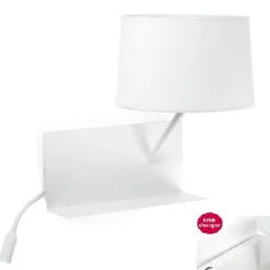 Applique Camera Da Letto-Selezionato da Mazzolaluce Applique sinistra mensola presa usb paralume bianco camera da letto