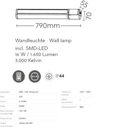Applique Da Bagno-Selezionato da Mazzolaluce Applique tubo led 16w 3000k cromo per bagno con presa elettrica