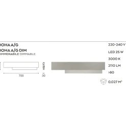 Applique Da Parete-Gea Luce Applique 25w 3000k doha bianco moderna led