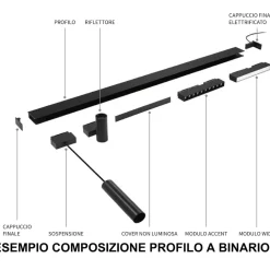 Illuminazione A Binario-Ideal Lux Arca binario da incasso monofase nero 1mt 48v