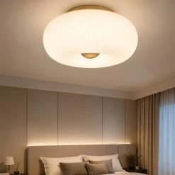 Plafoniere Moderne-Ideal Lux Arizona pl3 plafoniera vetro plissettato ottone