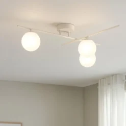 Plafoniere Moderne-Ideal Lux Atlas pl3 plafoniera moderna sfere vetro bianco