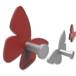 Appendiabiti Da Parete-Selezionato da Mazzolaluce Attaccapanni da muro moderno farfalle legno rosso rubino e grigio
