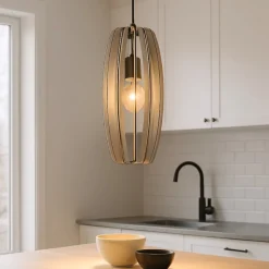 Lampade A Sospensione-Eglo Bajazzara lampada a sospensione per isola cucina in legno grigio