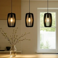 Lampadari Cucina-Eglo Bajazzara lampadario da cucina portalampada in legno colore nero