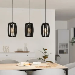 Lampadari Cucina-Eglo Bajazzara lampadario da cucina portalampada in legno colore nero