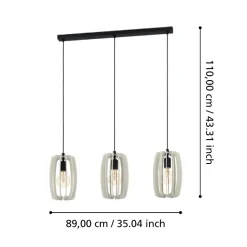 Lampadari Cucina-Eglo Bajazzara lampadario per cucina 3 luci con portalampada in legno