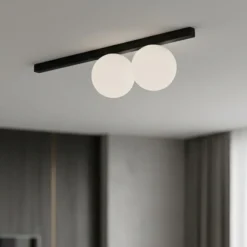 Plafoniere Moderne-Ideal Lux Binomio pl2 plafoniera nera sfere vetro