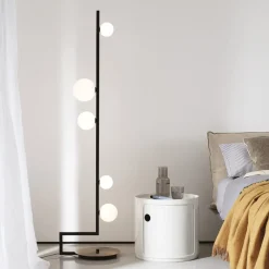 Lampade Da Terra-Ideal Lux Birds tl1 lampada da terra nera oro sfere vetro bianco