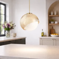 Lampade A Sospensione-Ideal Lux Bloom lampada a sospensione vetro rigato ottone