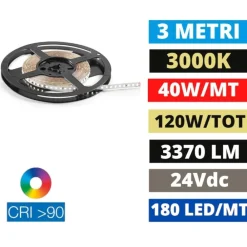 Strisce Led-Ideal Lux Bobina 3mt strip led alta 40w-mt 3000k cri90 24vdc