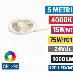 Strisce Led-Ideal Lux Bobina 5mt strip led 14,4w-mt 4000k 24v dc cri90