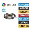 Strisce Led-Ideal Lux Bobina 5mt striscia led per esterno 14,4w-mt 4000k ip65 24v cri90