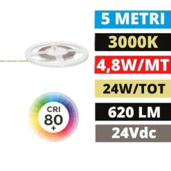 Strisce Led-Gea Luce Bobina 5mt striscia led 4,8w-mt 3000k 24vdc