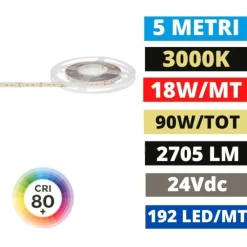 Strisce Led-Gea Luce Bobina strip led 5 mt 18w-mt 3000k 24vdc